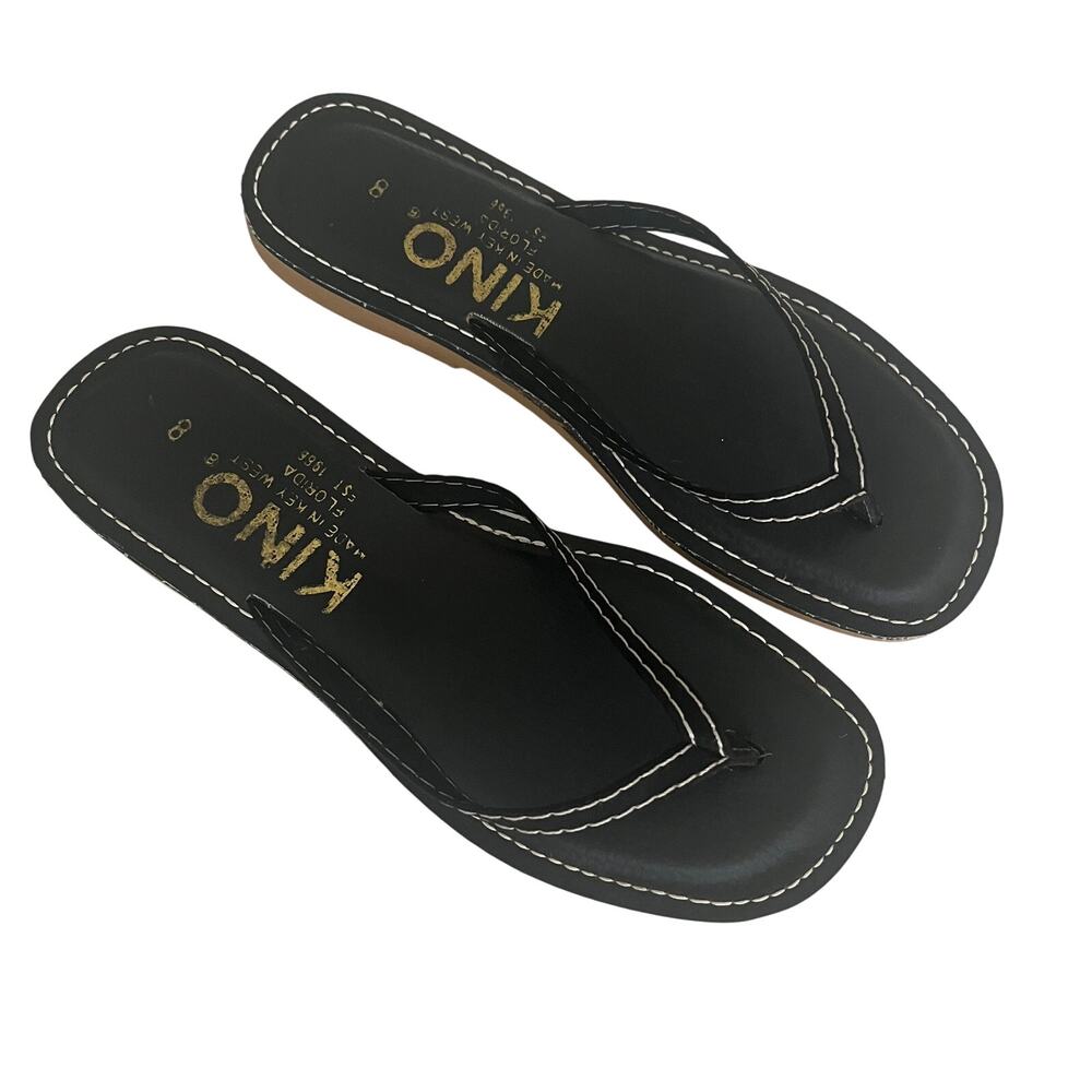 KINO Key West Leather Sandals Women's 8 Flip Flop Black Thong Beach